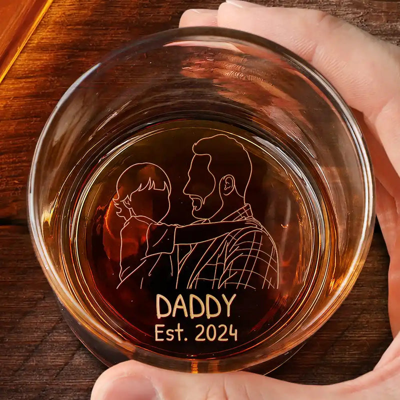 Gift For Husband,Gift For Yourself,Gift For Men,Gift For Father,Gift For Grandpa,Non-Eng,Photo - Faceless Outline Sketch,Cozy - Custom Photo Faceless Outline Sketch Dad Est Grandpa Papa - Personalized Engraved Whiskey Glass