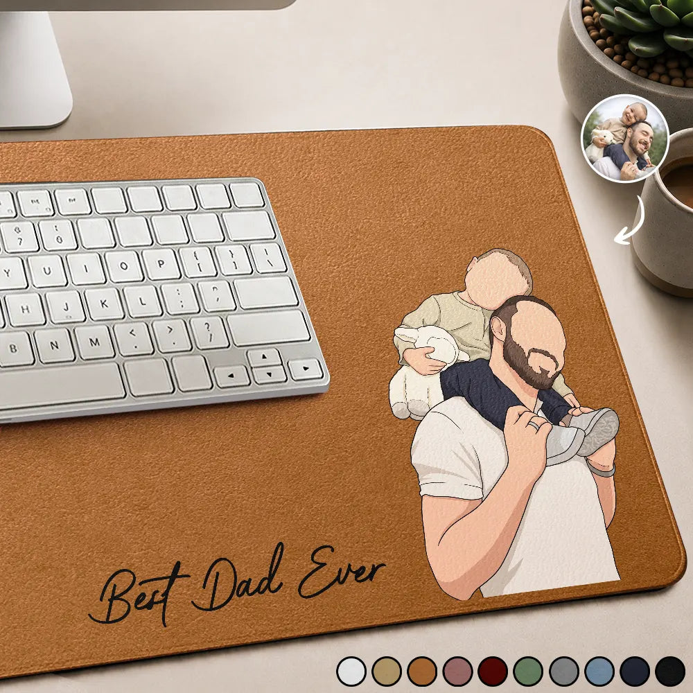 Gift For Husband,Gift For Grandpa,Gift For Father,Dad - Children,Grandpa - Grandkids,Photo - Faceless Portrait ,Sentimental - Custom Photo Faceless Portrait Best Dad Papa Ever We Love You - Personalized Leather Desk Mat