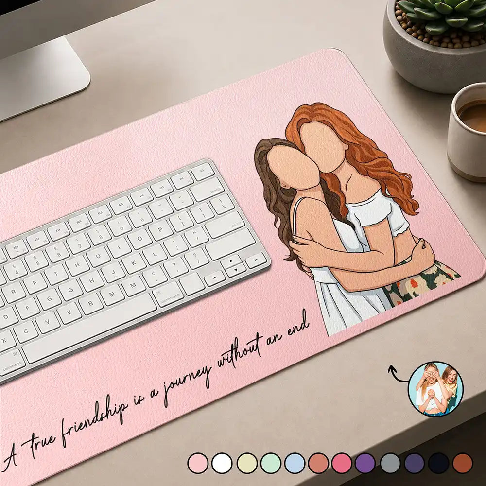 Custom Photo,Art Design,Top Market,Gift For Bestie,Sentimental,Photo - Faceless Portrait - Custom Photo Faceless Portrait Besties Forever - Personalized Leather Desk Mat