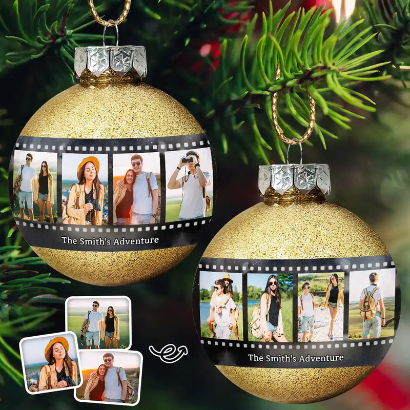 Travel,Family,Christmas,Happy - Custom Photo Family Adventure Trip Film Roll - Personalized Ball Ornament