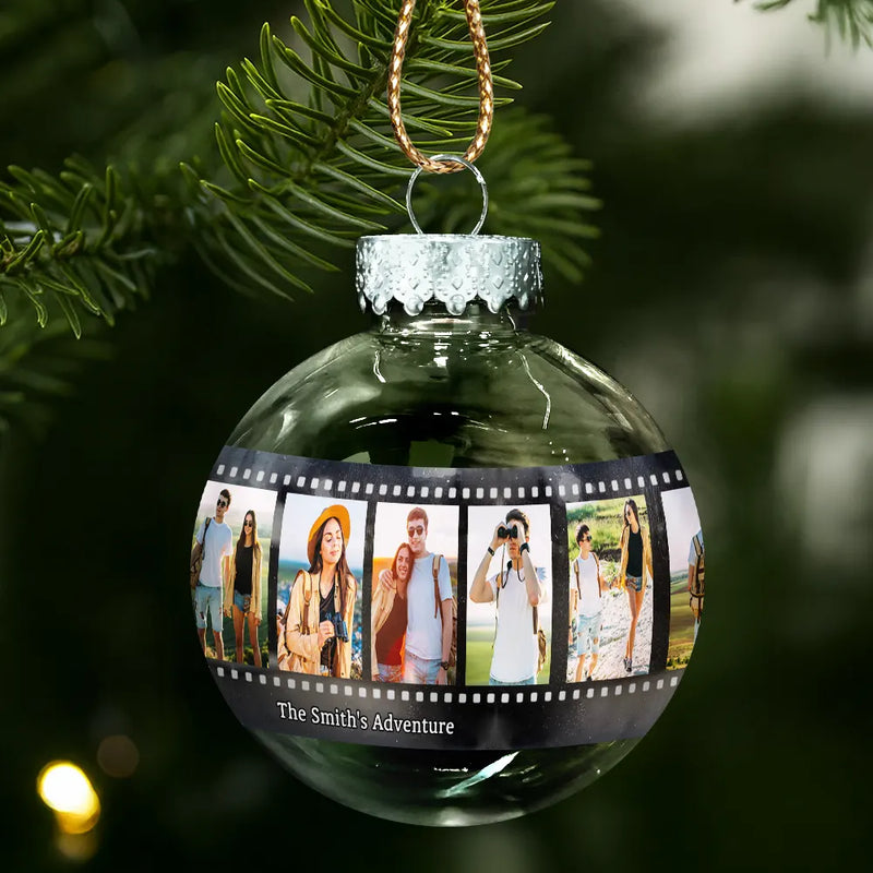 Travel,Family,Christmas,Happy - Custom Photo Family Adventure Trip Film Roll - Personalized Ball Ornament
