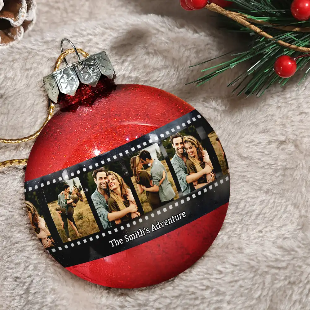 Travel,Family,Christmas,Happy - Custom Photo Family Adventure Trip Film Roll - Personalized Ball Ornament