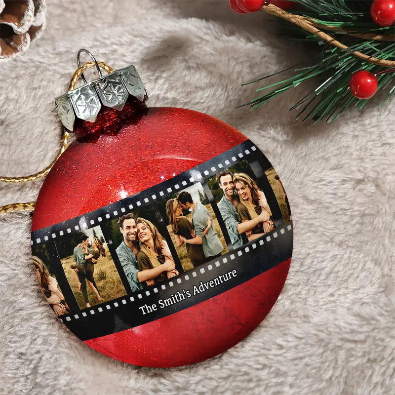 Travel,Family,Christmas,Happy - Custom Photo Family Adventure Trip Film Roll - Personalized Ball Ornament
