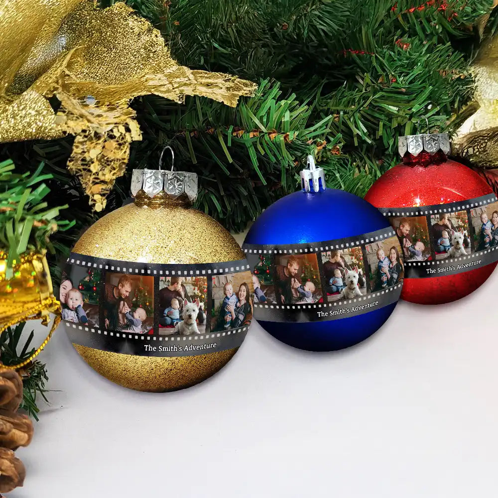 Travel,Family,Christmas,Happy - Custom Photo Family Adventure Trip Film Roll - Personalized Ball Ornament