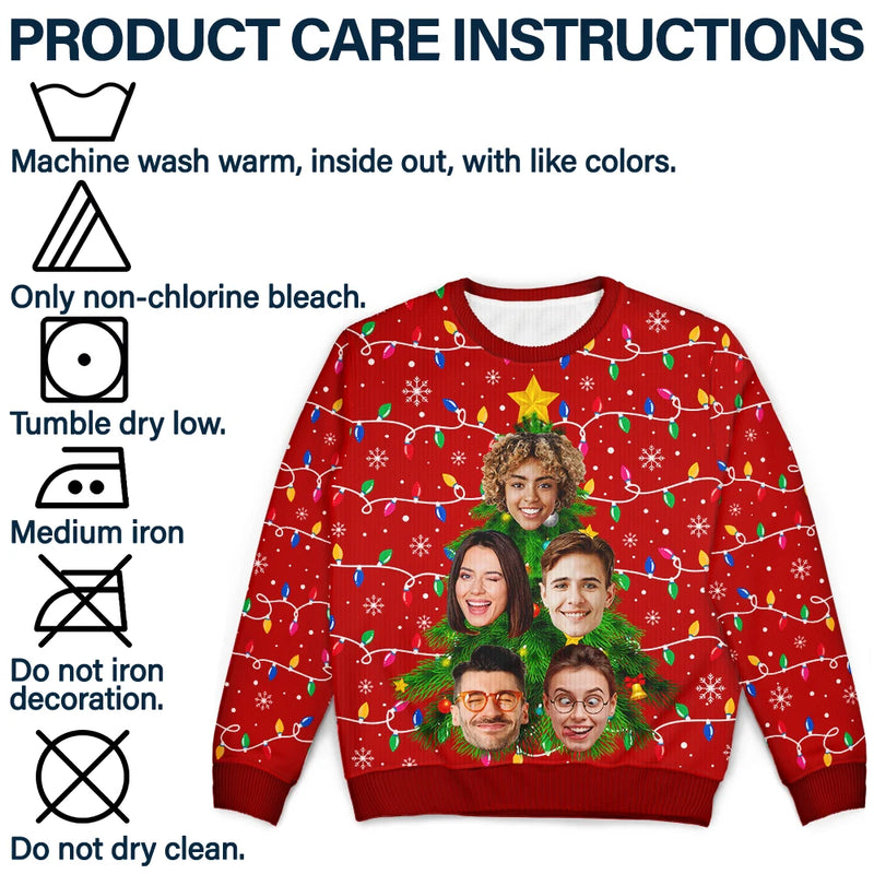 Gift For Couples,Gift For Husband,Gift For Wife,Gift For Boyfriend,Gift For Girlfriend,Parents,Gift For Women,Gift For Yourself,Gift For Men,Gift For Mother,Gift For Grandpa,Gift For Father,Gift For Grandma,Gift For Sibling,Gift For Sisters,Gift For Brothers,Family,Gift For Bestie,Gifts For Colleagues,Funny,Christmas - Custom Photo Family And Friends On Christmas Tree - Personalized Unisex Ugly Sweater