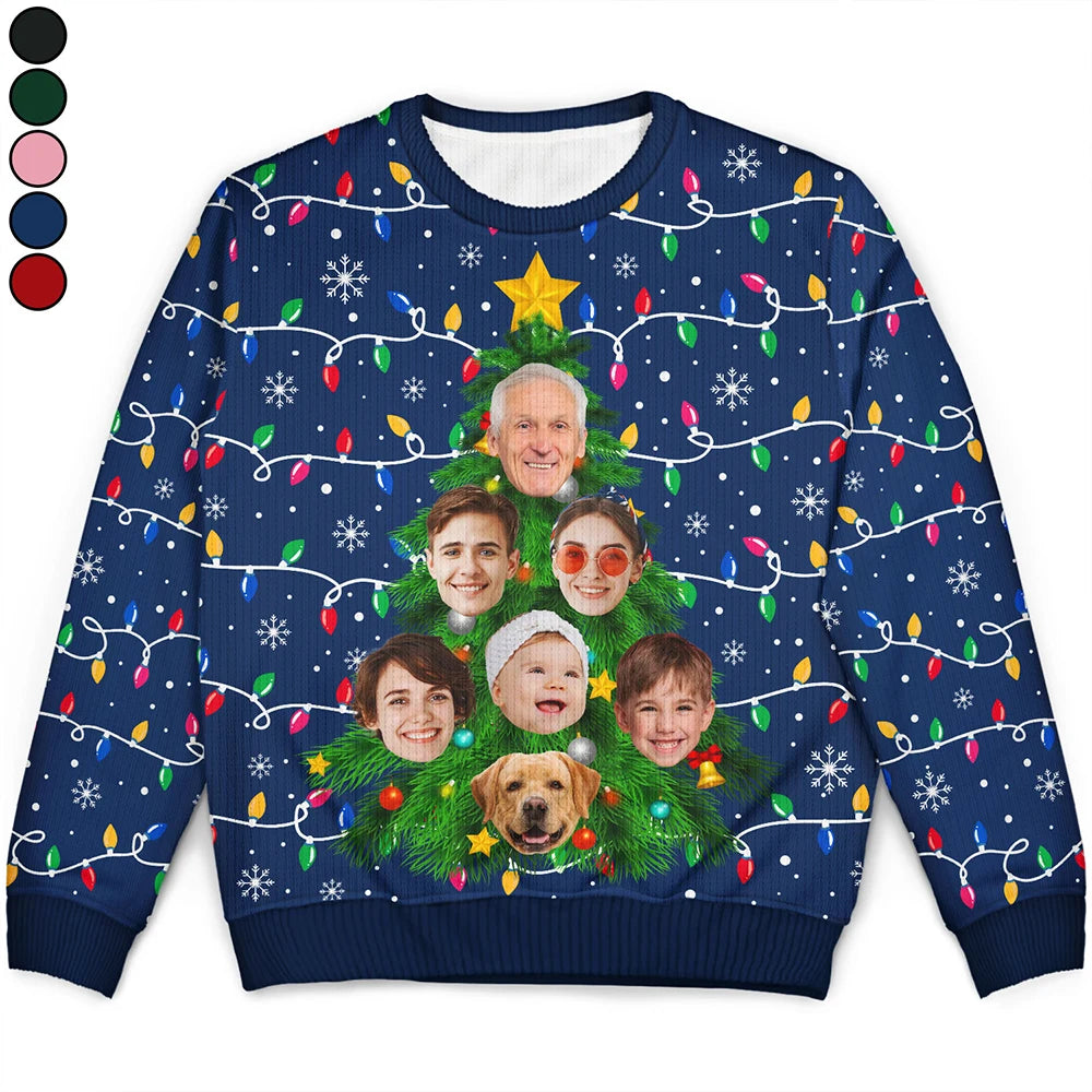 Custom Photo Family And Friends On Christmas Tree - Personalized Unisex Ugly Sweater