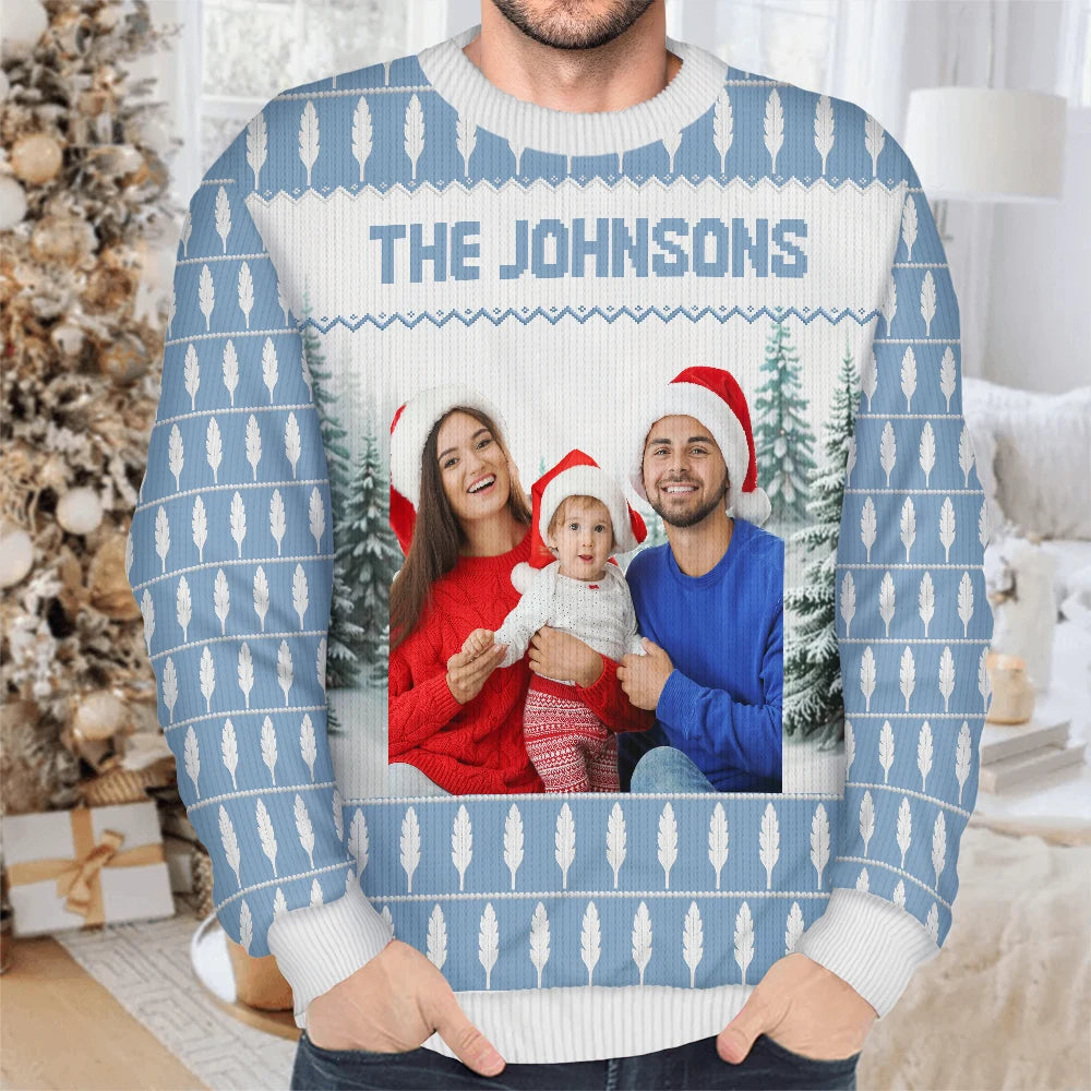 Christmas,Happy,Family - Custom Photo Family Beties With Winter Scene - Personalized Unisex Ugly Sweater