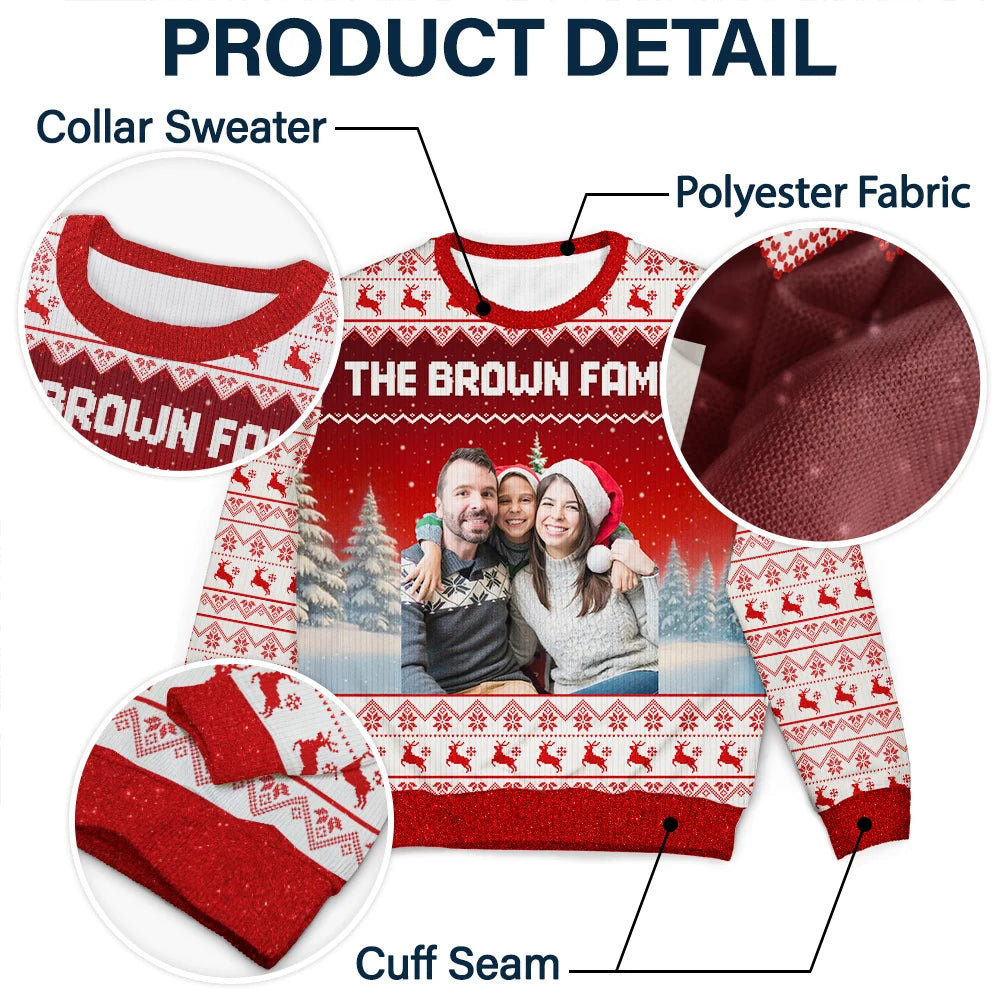 Christmas,Happy,Family - Custom Photo Family Beties With Winter Scene - Personalized Unisex Ugly Sweater