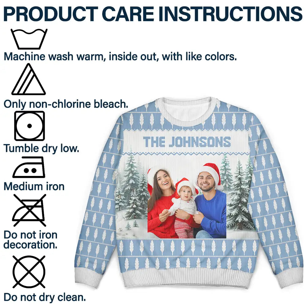 Christmas,Happy,Family - Custom Photo Family Beties With Winter Scene - Personalized Unisex Ugly Sweater
