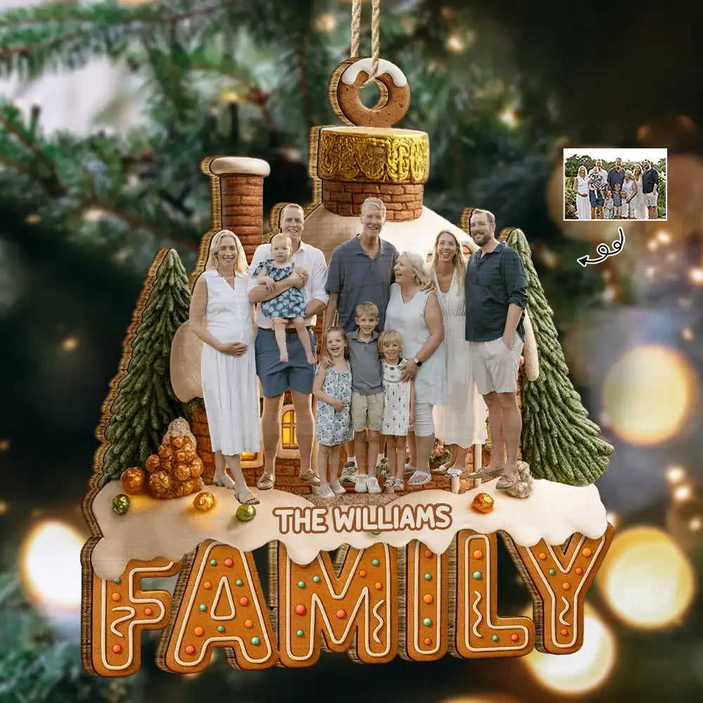 Family, Christmas, Happy - Custom Photo Family Christmas House - Personalized Custom Shaped Wooden Ornament