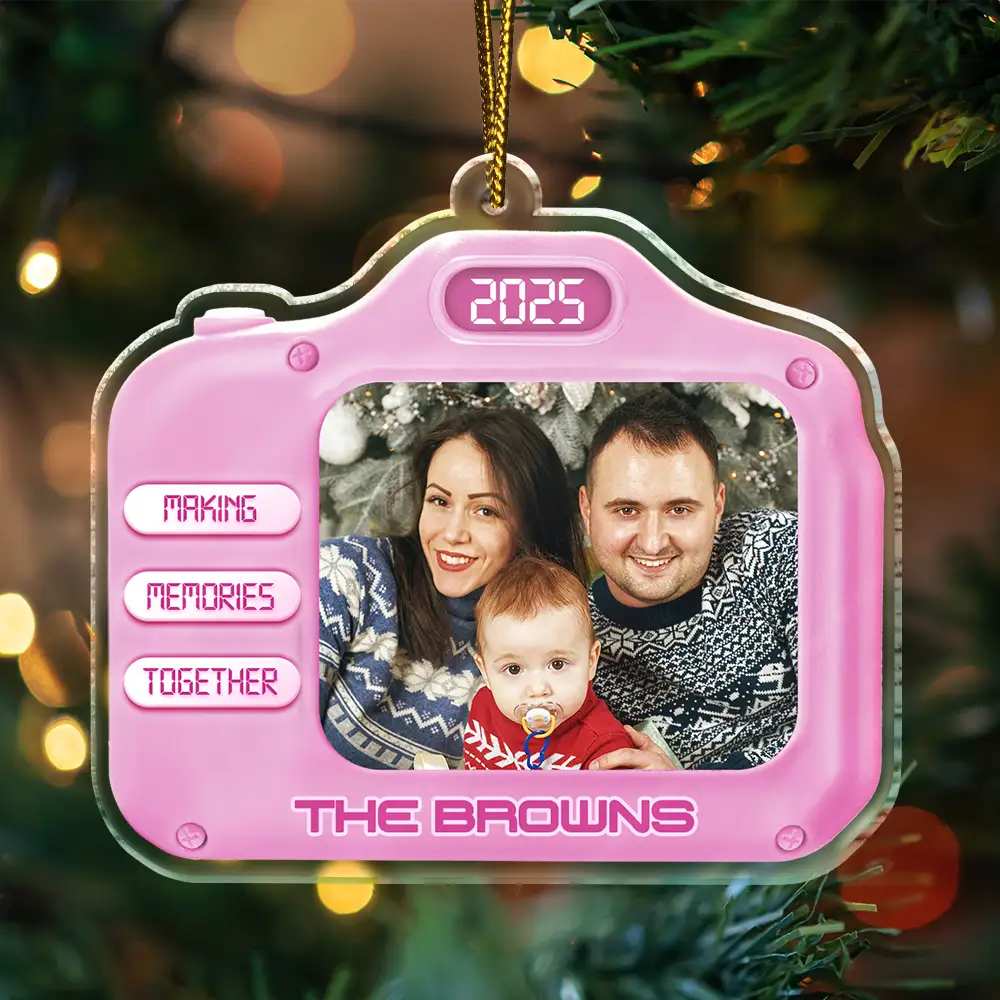 Family,Gift For Women,Gift For Men,Gift For Wife,Gift For Husband,Gift For Mother,Gift For Father,Gift For Brothers,Gift For Sisters,Gift For Son,Gift For Daughter,Christmas,Gift For Grandpa,Gift For Grandma,Custom Photo,Happy - Custom Photo Family Christmas Making Memories Together - Personalized Custom Shaped Acrylic Ornament