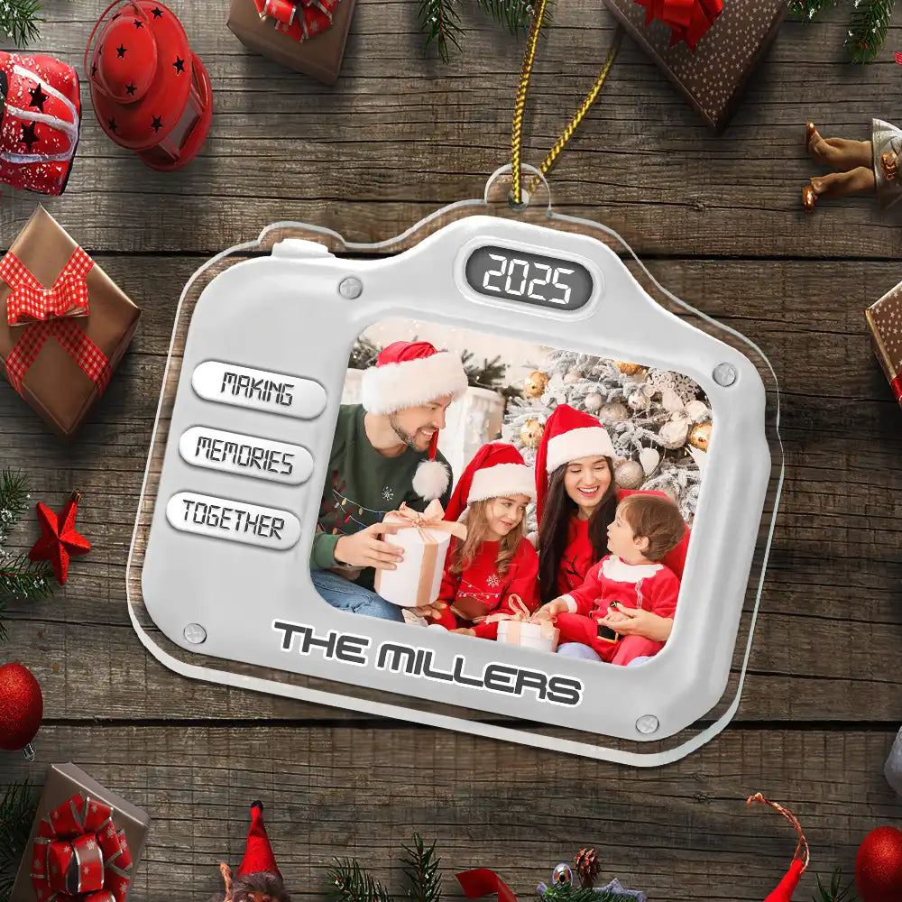 Family,Gift For Women,Gift For Men,Gift For Wife,Gift For Husband,Gift For Mother,Gift For Father,Gift For Brothers,Gift For Sisters,Gift For Son,Gift For Daughter,Christmas,Gift For Grandpa,Gift For Grandma,Custom Photo,Happy - Custom Photo Family Christmas Making Memories Together - Personalized Custom Shaped Acrylic Ornament
