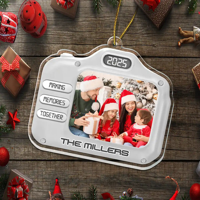 Family,Gift For Women,Gift For Men,Gift For Wife,Gift For Husband,Gift For Mother,Gift For Father,Gift For Brothers,Gift For Sisters,Gift For Son,Gift For Daughter,Christmas,Gift For Grandpa,Gift For Grandma,Custom Photo,Happy - Custom Photo Family Christmas Making Memories Together - Personalized Custom Shaped Acrylic Ornament