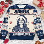 Art Design,Christmas,Family,Photo -  Knit-Style Line Art,HappyArt Design,Christmas,Family,Photo -  Knit-Style Line Art,Happy - Custom Photo Family Christmas Matching Sweater - Personalized Unisex Ugly Sweater