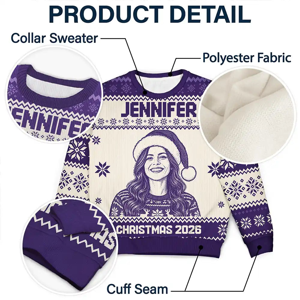 Art Design,Christmas,Family,Photo -  Knit-Style Line Art,HappyArt Design,Christmas,Family,Photo -  Knit-Style Line Art,Happy - Custom Photo Family Christmas Matching Sweater - Personalized Unisex Ugly Sweater
