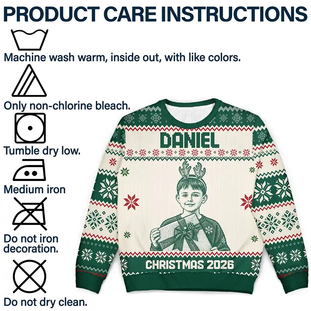 Art Design,Christmas,Family,Photo -  Knit-Style Line Art,HappyArt Design,Christmas,Family,Photo -  Knit-Style Line Art,Happy - Custom Photo Family Christmas Matching Sweater - Personalized Unisex Ugly Sweater