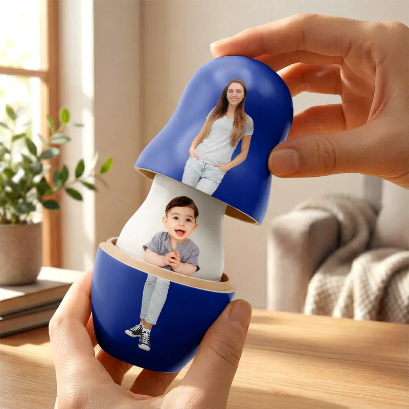 Family,Happy - Custom Photo Family Couple Besties - Personalized Portrait Nesting Doll