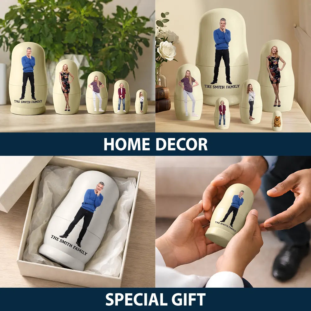 Family,Happy - Custom Photo Family Couple Besties - Personalized Portrait Nesting Doll