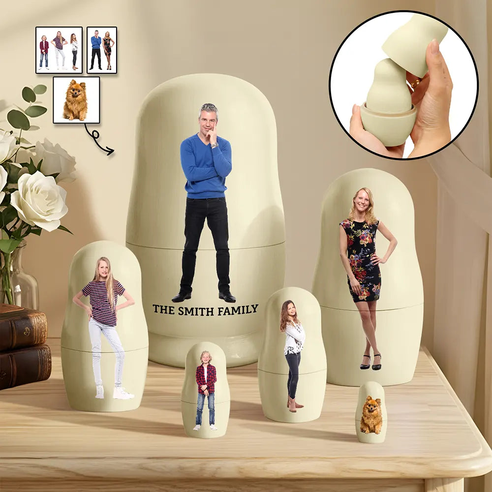 Family,Happy - Custom Photo Family Couple Besties - Personalized Portrait Nesting Doll