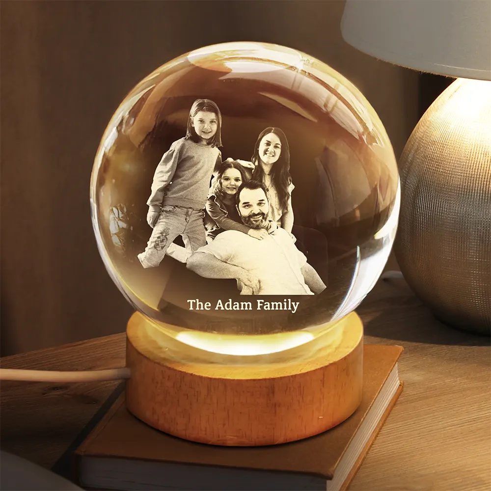 Custom Photo,Happy - Custom Photo Family Couple Friends Pet - Personalized Crystal Globe Lamp