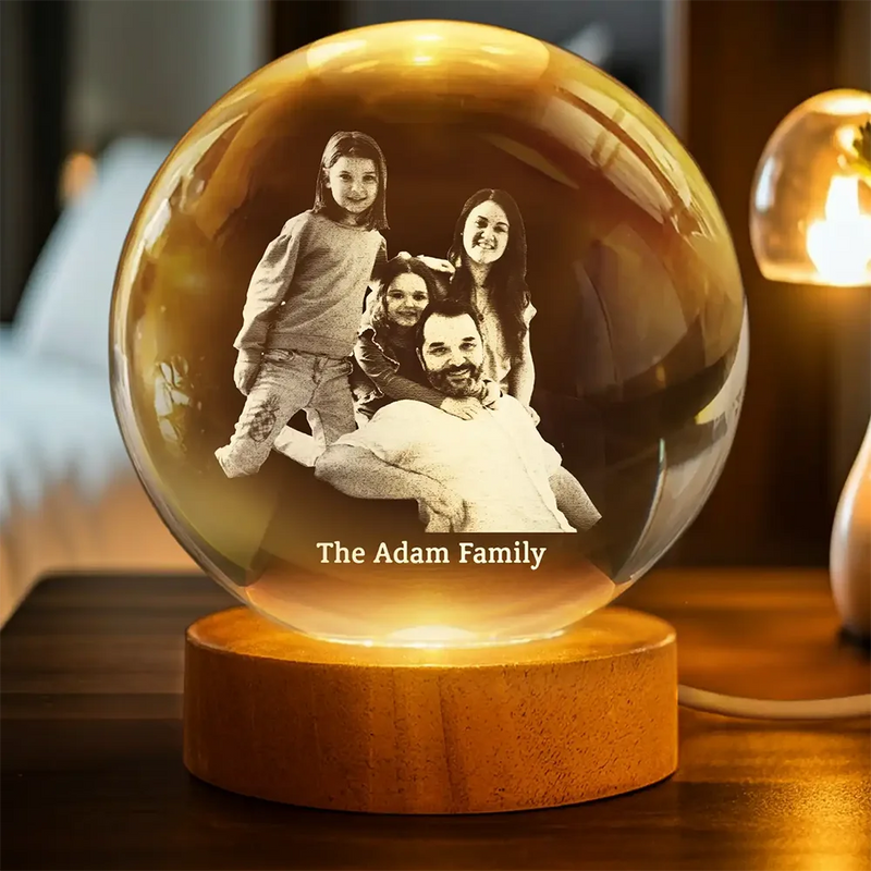 Custom Photo,Happy - Custom Photo Family Couple Friends Pet - Personalized Crystal Globe Lamp