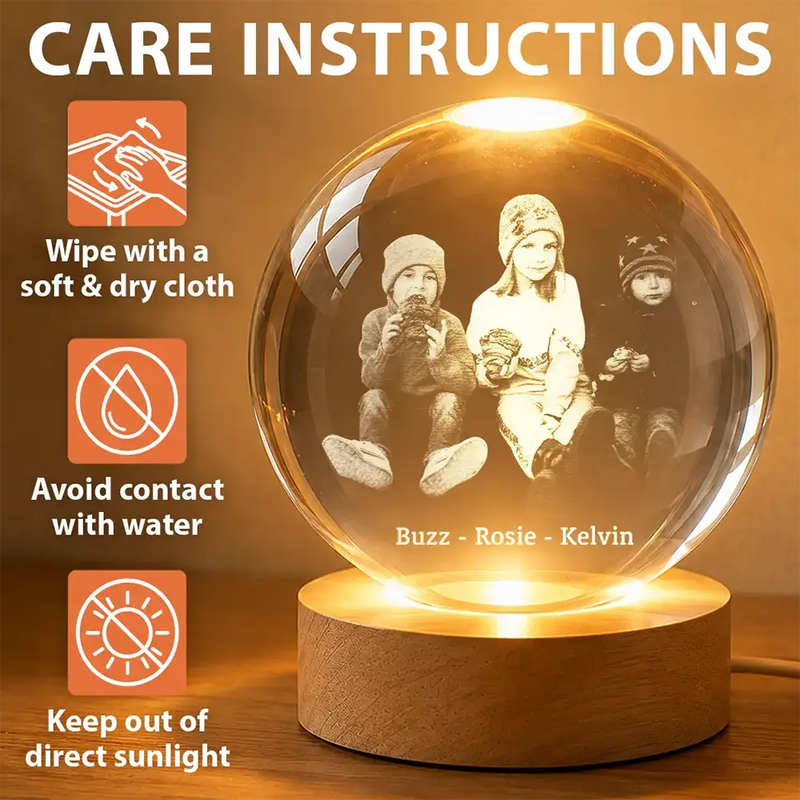 Custom Photo,Happy - Custom Photo Family Couple Friends Pet - Personalized Crystal Globe Lamp