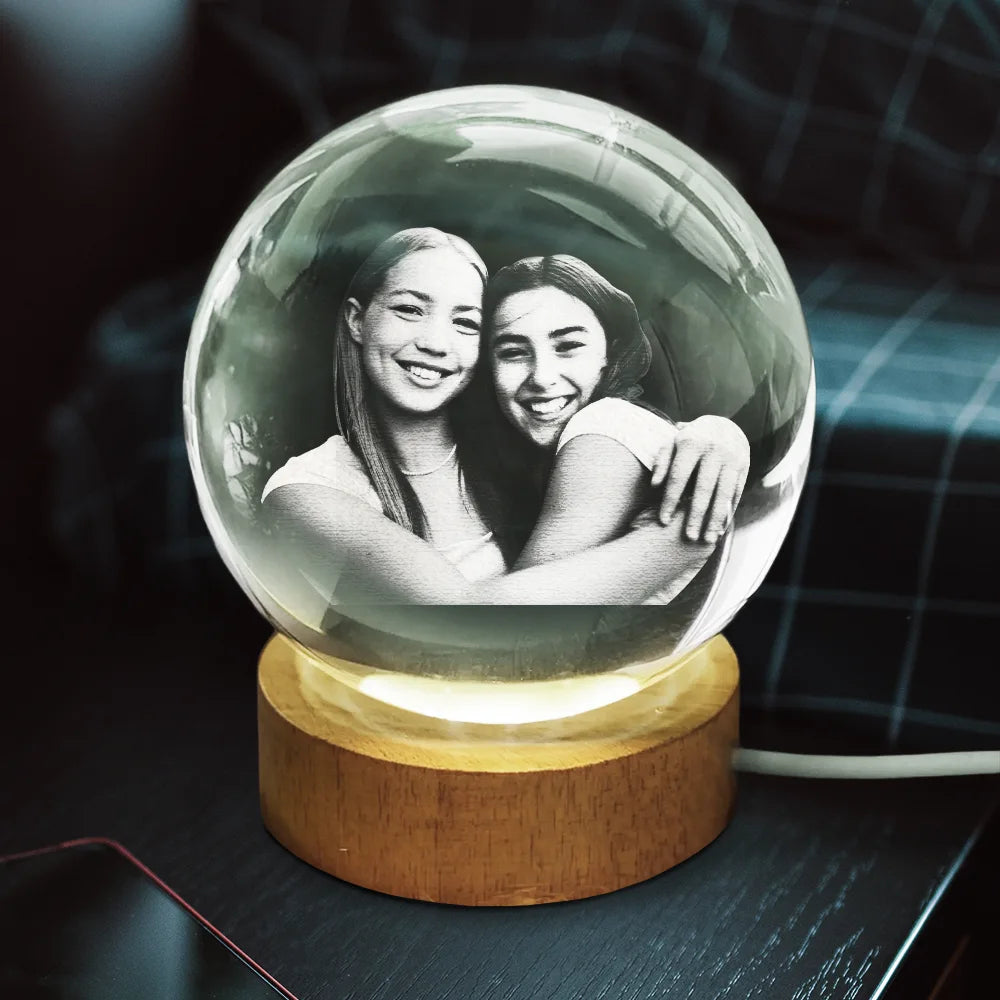Custom Photo,Happy - Custom Photo Family Couple Friends Pet - Personalized Crystal Globe Lamp