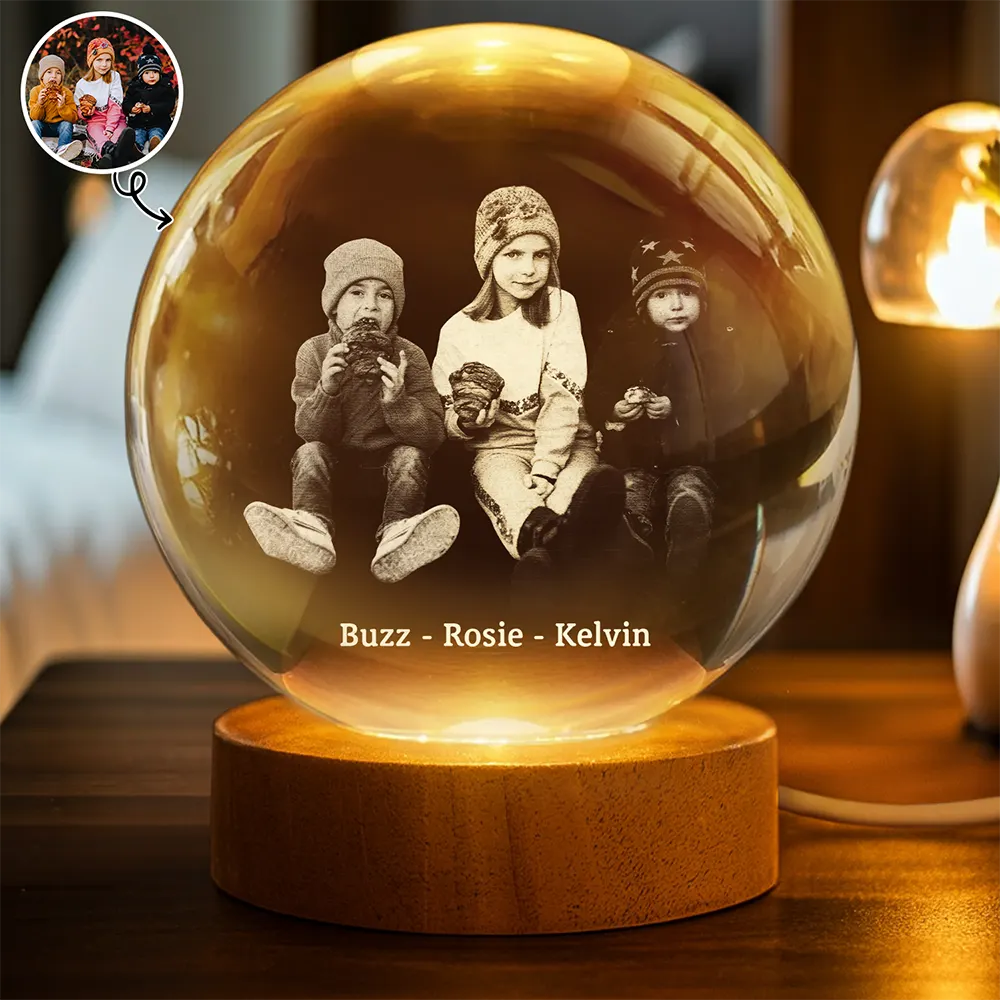 Custom Photo,Happy - Custom Photo Family Couple Friends Pet - Personalized Crystal Globe Lamp