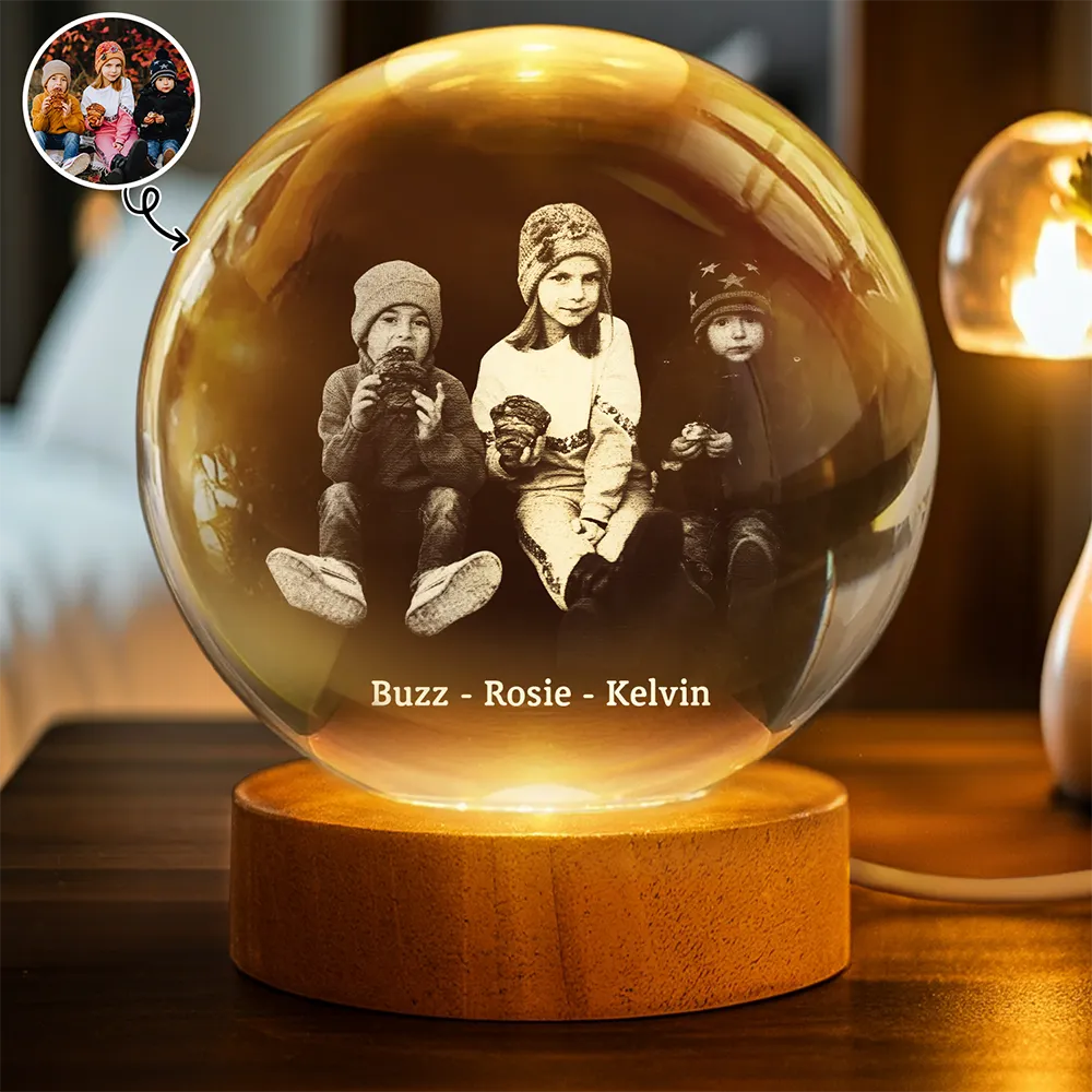 Custom Photo Family Couple Friends Pet - Personalized Crystal Globe Lamp
