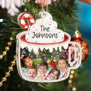 Adorable,Christmas,Custom Photo,Family,Cut-Face Photo - Custom Photo Family Face Cute Keepsake - Personalized 3-Layered Acrylic Shaker Ornament