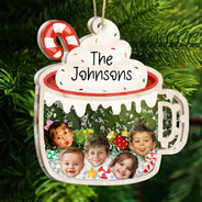 Adorable,Christmas,Custom Photo,Family,Cut-Face Photo - Custom Photo Family Face Cute Keepsake - Personalized 3-Layered Acrylic Shaker Ornament