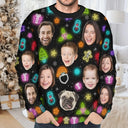 Custom Photo,Christmas,Family,Happy - Custom Photo Family Face Neon Style Light It Up - Personalized Unisex Ugly Sweater