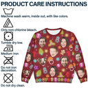 Custom Photo,Christmas,Family,Happy - Custom Photo Family Face Neon Style Light It Up - Personalized Unisex Ugly Sweater