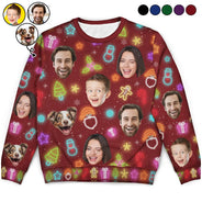 Custom Photo,Christmas,Family,Happy - Custom Photo Family Face Neon Style Light It Up - Personalized Unisex Ugly Sweater