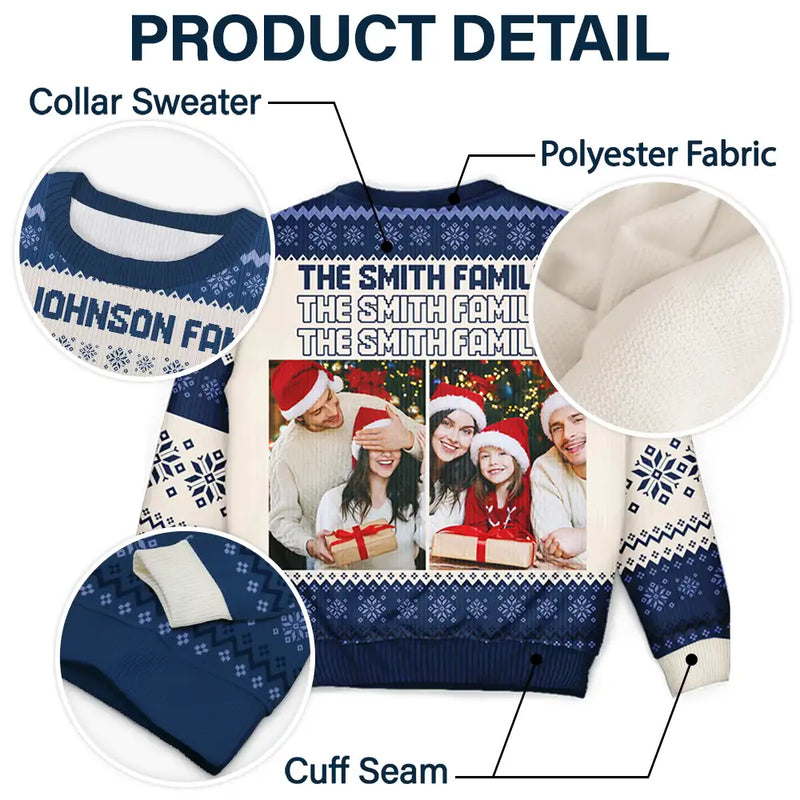 Custom Photo,Christmas,Family,Happy-Custom Photo Family Gathering Festive Vibe - Personalized Unisex Ugly Sweater