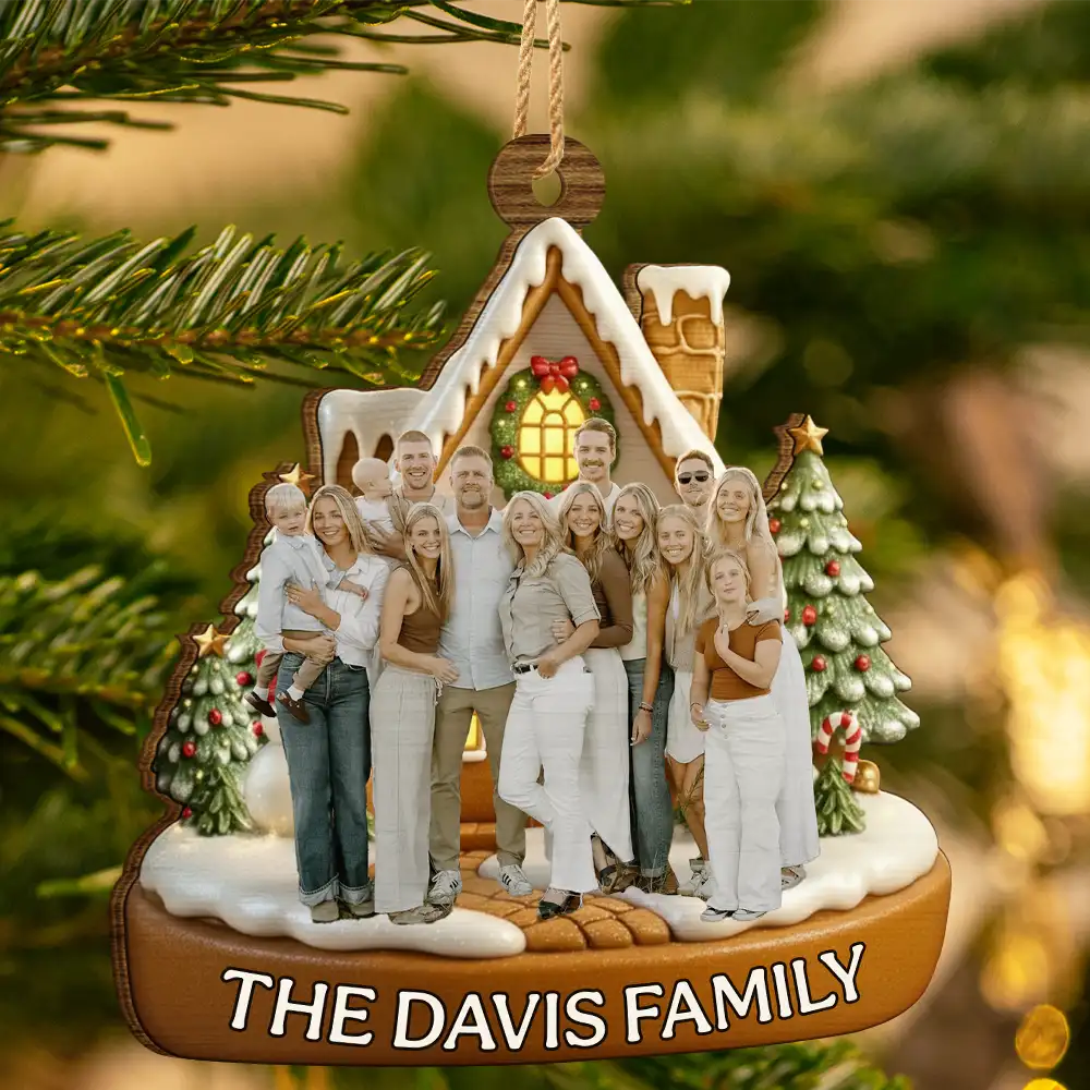 Christmas,Happy,Family - Custom Photo Family Home Sweet Home - Personalized Custom Shaped Wooden Ornament