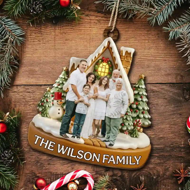 Christmas,Happy,Family - Custom Photo Family Home Sweet Home - Personalized Custom Shaped Wooden Ornament