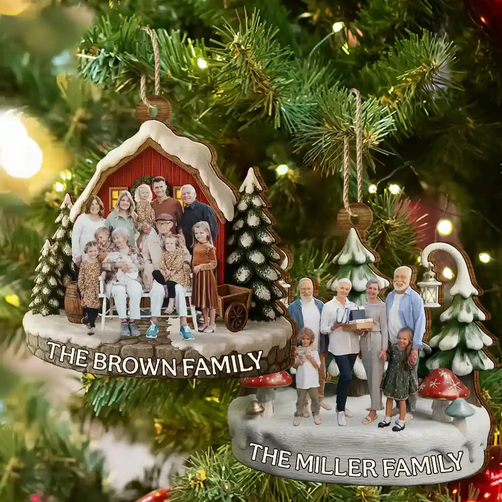 Christmas,Happy,Family - Custom Photo Family Home Sweet Home - Personalized Custom Shaped Wooden Ornament