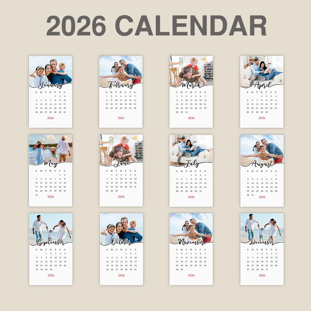 Family,Happy,Christmas,Love - Custom Photo Family Is Everything - Personalized Calendar With Wooden Stand