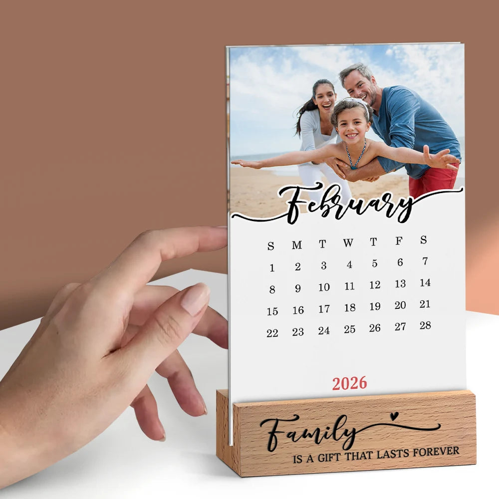 Family,Happy,Christmas,Love - Custom Photo Family Is Everything - Personalized Calendar With Wooden Stand