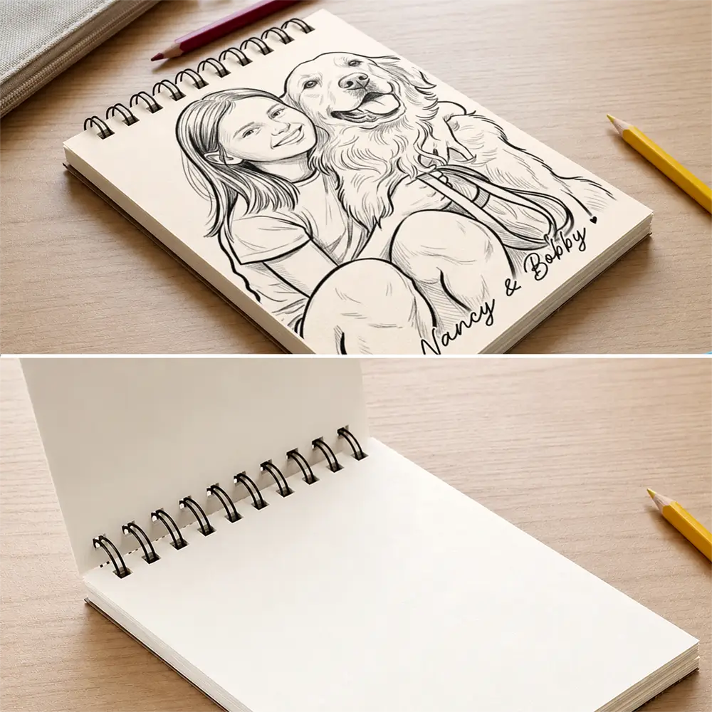Back To School, Custom Photo, Art Design, Gift For Daughter, Gift For Children, Adorable, Photo - Pencil Sketch - Bold - Custom Photo Family Kids Pets Pencil Sketch - Personalized Sketchbook