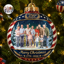 Independence Day,America 250th,Christmas,Proud,Custom Photo,Family,Remove BG Photo - Custom Photo Family Merry Christmas 250th Anniversary - Personalized Custom Shaped Acrylic Ornament