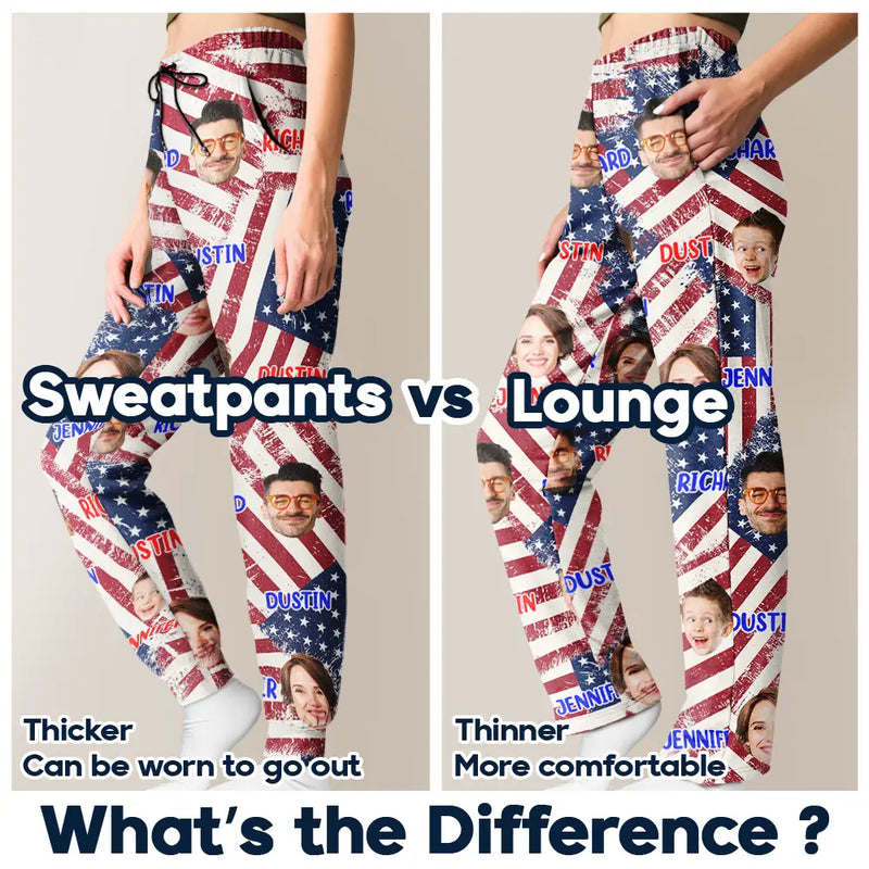 Family, Custom Photo, Independence Day, Happy - Custom Photo Family Mom Dad Pet Face America Stars And Stripes - Personalized Pajama Pants