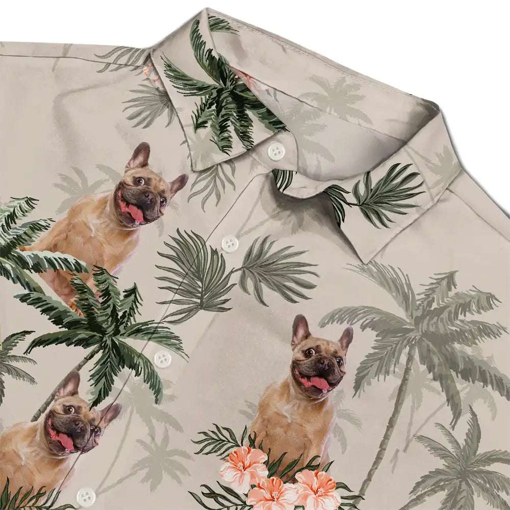 Custom Photo,Pet Lovers,Pet Mom,Pet Dad,Dog Lovers,Dog Mom,Dog Dad,Family,Happy,Summer,Beach - Custom Photo Family Pet Face Palm Tree Pattern - Personalized Hawaiian Shirt
