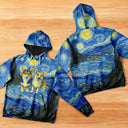 Pet Lovers,Gift For Yourself,Happy - Custom Photo Family Pet Portrait Art Style Starry Night Painting Effect - Personalized Pullover Hoodie