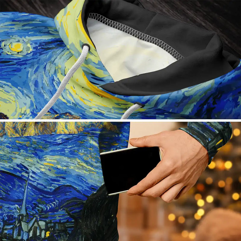 Pet Lovers,Gift For Yourself,Happy - Custom Photo Family Pet Portrait Art Style Starry Night Painting Effect - Personalized Pullover Hoodie