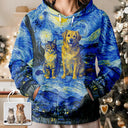 Pet Lovers,Gift For Yourself,Happy - Custom Photo Family Pet Portrait Art Style Starry Night Painting Effect - Personalized Pullover Hoodie