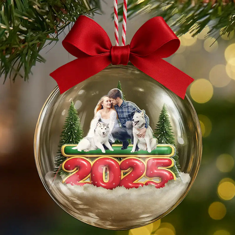 Christmas,Family,Happy - Custom Photo Family Siblings Best Friends - Personalized 3D Acrylic Ball Ornament