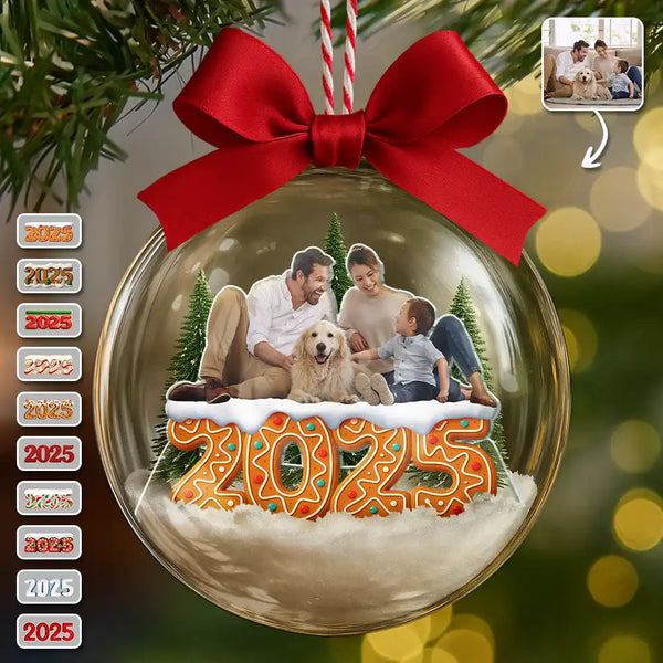 Christmas,Family,Happy - Custom Photo Family Siblings Best Friends - Personalized 3D Acrylic Ball Ornament