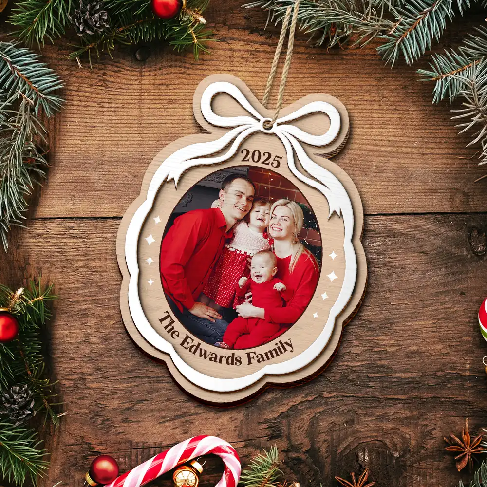 Christmas,Family,Parents,Gift For Grandparents,Happy,Gift For Siblin - Custom Photo Family Where Life Begin Love Never Ends - Personalized 2-Layered Wooden Ornament